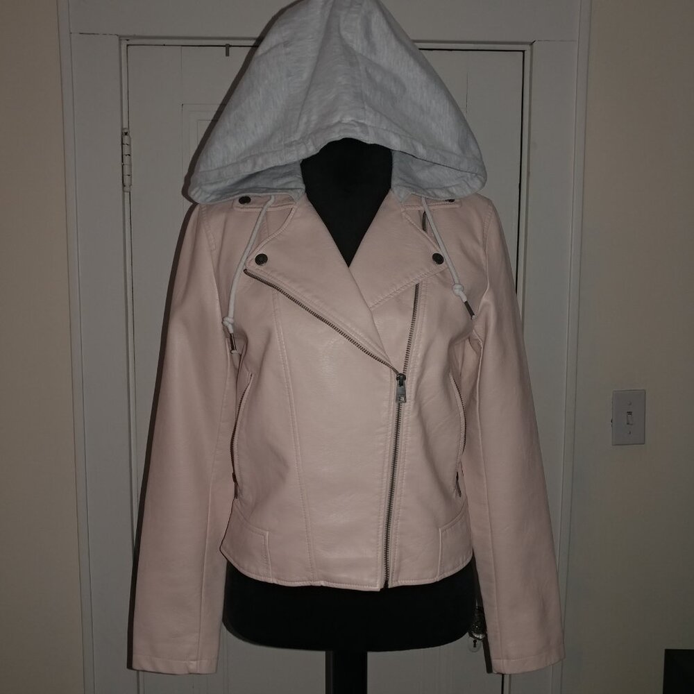 Levi's: Pink Faux Leather Moto Jacket W/Knit Hood - Women's Size Small - NWOT - Picture 2 of 11